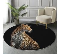GDJSMIN Wildlife Texture Round Rugs Ø120Cm Living Room Non Slip Round Area Rug Short Pile Ferocious Leopard Bedroom Circle Carpet Washable Soft Floor Mat Rugs For Kids Room Decor,Black