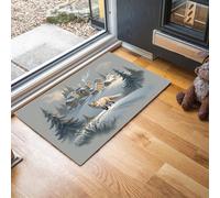 GDJSMIN Wooden House Pine Tree Fox Elements Washable Entryway Rug - Light Brown Soft Winter Fairy Tale Bathroom Rug Non-Slip Front Door Mat Indoor Entrance Thin 80 X 120 Cm Accent Throw Rugs