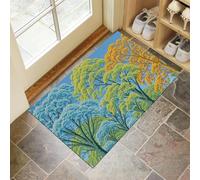 GDJSMIN Woods Linoleum Print Door Mats Indoor Washable,Soft Thin Short Pile Tall Trees In Autumn Doormat Inside For Entryway Kitchen Entrance Floor Mat,Light Green,50 X 80 cm