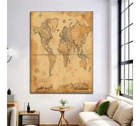 GDJSMIN World Map With Two Hemispheres Poster Wall Painting,Classical Nautical Chart Poster Canvas Pictures For Living Room Decoration, No Frame (Brown-50×70 Cm)