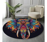 GDJSMIN Yellow Rugs Living Room Round Large Rug,Non-Slip Carpet Rugs For Bedroom,3D Mandala Pattern Washable Rug For Living Rooms Corridors Rooms (80Cm,Colorful Elephant Head Illustration)