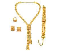 GDJWRI Africa Dubai Women Jewelry Set, 4PCS Necklace Ring Earrings Bracelet Set Gifts for Wedding/Birthday/Anniversary/Mother’s Day/Wife/Brides Party Prom…, Aluminum, No Gemstone