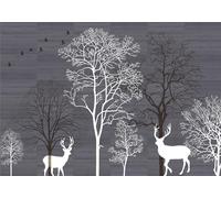 gdkldfg Wallpaper Non-Woven Silk Poster Forest Animals Birds Nature Geometric Wood Panel Black White 430x300cm Wall Mural Decorations Living Room Bedroom
