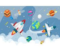 gdkldfg Wallpaper Non-Woven Silk Poster Universe Planets Space Cartoon Boy Kids Room 200x140cm Wall Mural Decorations Living Room Bedroom
