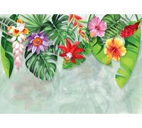 gdkldfg Wallpaper Poster 200x140cm Red Flowers Tropical Jungle Leaves Watercolor Natural Landscape Wall Mural,Non-Woven Silk,Decorations Living Room Bedroom