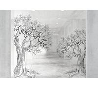 gdkldfg Wallpaper Poster 300x210cm Gray 3D Architecture Corridor Black White Large Tree Nature Wall Mural,Non-Woven Silk,Decorations Living Room Bedroom