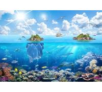 gdkldfg Wallpaper Poster 300x240cm Cartoon Blue Sky White Clouds Ocean Underwater World Nature Blue Wall Mural,Non-Woven Silk,Decorations Living Room Bedroom