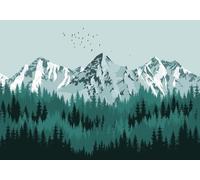 gdkldfg Wallpaper Poster 300x240cm Cartoon Snow Mountain Forest Sky Birds Nature Green Wall Mural,Non-Woven Silk,Decorations Living Room Bedroom