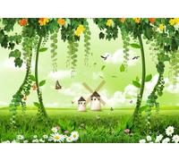 gdkldfg Wallpaper Poster 400x256cm Cartoon Green Plants Flowers Butterflies Natural Landscape Wall Mural,Non-Woven Silk,Decorations Living Room Bedroom