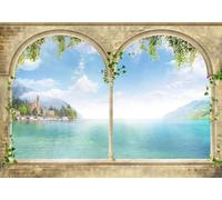 gdkldfg Wallpaper Poster 400x256cm Natural Blue Sky Ocean Castle Geometric Brick Wall Roman Column Flowers Wall Mural,Non-Woven Silk,Decorations Living Room Bedroom