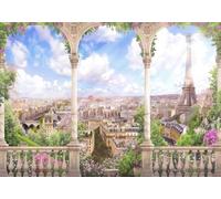 gdkldfg Wallpaper Poster 400x280cm Natural Landscape Roman Column Sky Clouds City Flowers Wall Mural,Non-Woven Silk,Decorations Living Room Bedroom