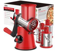 GDL Cheese Grater Rotary with Handle, Vegetable Slicer, 3 Blades, Red