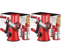 GDL Cheese Grater Rotary with Handle, Vegetable Slicer, 3 Blades, Red (Pack of 2)