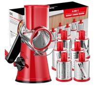 GDL Cheese Grater Rotary with Handle, Vegetable Slicer, 6 Blades, Red Black