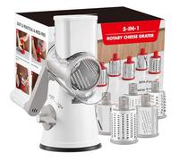 GDL Cheese Grater with Crank, Updated Grater for Vegetables with 5 Drum Blades, Drum Grater Vegetable Cutter Easy and Quick, Vegetable Slicer Ice Crusher for Cheese, Ice Cream, Nuts, Cucumber, Carrot,