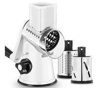 GDL Cheese Grater with Crank, Vegetable Slicer, 3 Interchangeable Drum Blades, Fast Cutting, Easy to Clean, Dishwasher Safe, White, ABS/430 Stainless Steel