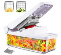 GDL Vegetable Cutter, Dice Cutter with 2 Interchangeable Blades, Onion Cutter, Potato Cutter, Fruit Cutter with 1.2 L Container for Salad, Onion, Potato, Carrot (White)
