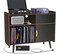 GDLF Large Record Player Stand, Vinyl Record Storage Cabinet with Power Outlet, Record Player Table Holds up to 350 Albums, Turntable Stand with Wood Legs for Living Room,Bedroom,Office
