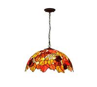 GDLight 20-Inch Tiffany Style Grape Pendant Lights Pastoral Handmade Stained Glass Pendant Lamp Vintage 3-Lights Adjustable Hanging Lights for Living Room Villa