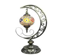 GDLight (6 Colors) Turkish Mosaic Moon Table Lights Moroccan Handmade Retro Desk Lights Bohemian Decorative Bedside Night Lamps for Bedroom Kids Room Restaurant Cafe Bar,E