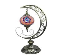 GDLight (6 Colors) Turkish Mosaic Moon Table Lights Moroccan Handmade Retro Desk Lights Bohemian Decorative Bedside Night Lamps for Bedroom Kids Room Restaurant Cafe Bar,F