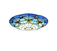 GDLight Tiffany Style Ceiling Lights Mediterranean Blue Flush Mount Ceiling Lamp Vintage Handmade Stained Glass Ceiling Lighting for Bedroom Living Room Study, E27,40cm