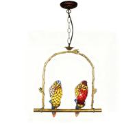 GDLight Tiffany Style Pendant Lamps 2-Parrot Stained Glass Ceiling Hanging Lights American Vintage Chandelier for Balcony Hallway Bedroom Study Cafe Bar
