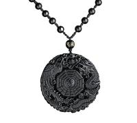 GDLK Natural Black Obsidian Pendant Necklace Chinese Yin-Yang Five Elements Taiji Amulet Dragon Phoenix Lucky Amulet Fashion Jewelry