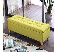 GDMDPTE Entryway Shoe Changing Stool with Storage,Linen Upholstered Sofa Storage Ottoman Bench Seat,Modern Footrest End of Bed Bench for Living Room Bedroom-Yellow-Blue 80x40x45cm(31x16x18