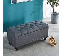 GDMDPTE Linen Upholstered Bench Seat End Of Bed Bench With Storage,Rectangular Storage Ottoman Bench,Modern Living Room Footstool Entryway Shoes Changing Stool-Gray 100x40x45cm(39x16x18inc