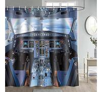 Gdmoon Airplane Cockpit Shower Curtain Airplane Flying in The Cloudy Sky Theme Decorative Polyester Fabric Bathroom Shower Curtain Set with 12 Hooks 72x72in YLRLGD998