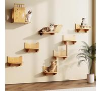 GDMSTIH Solid Wood Cat Wall Furniture for Large Cats, 10-Piece Wall Mounted Cat Shelves with Cat House, Scratching Posts, Feeding Station and Climbing Steps, Cat Wall Shelf System for Indoor Cats