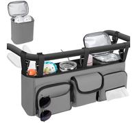 GDNasist Double Stroller Organizer Compatible with Bob Duallie and Baby Jogger City Mini GT2, Double Baby Stroller Accessories with Cooler Bag, Parent Console Double Jogging Stroller Caddy, Grey