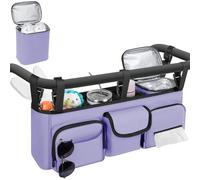 GDNasist Double Stroller Organizer Compatible with Bob Duallie and Baby Jogger City Mini GT2, Double Baby Stroller Accessories with Cooler Bag, Parent Console Double Jogging Stroller Caddy, Purple