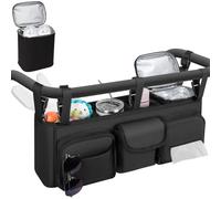 GDNasist Double Stroller Organizer Compatible with Bob Duallie and Baby Jogger City Mini GT2, Double Baby Stroller Accessories with Cooler Bag, Parent Console Double Jogging Stroller Caddy, Black