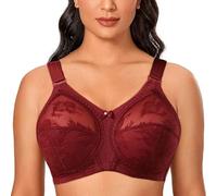 GDNIA Women Everyday Soft Unpadded Minimizer Plus Size Lace Bras, Full Coverage No Underwire Premium Underoutfit Bra for Sagging Breasts Red
