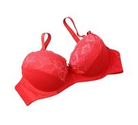 GDNIA Women's Double Push Up Lace Bra Thick Heavy Padded Add 1 Cup Size Underwire Lift Up Deep Plunge Everyday Bras Red