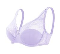 GDNIA Women's Lace Floral Minimizer Bra for Women Full Coverage Sheer Underwire Unlined Bra Lilac