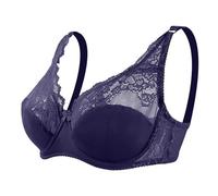 GDNIA Women's Lace Floral Minimizer Bra for Women Full Coverage Sheer Underwire Unlined Bra Navy Blue