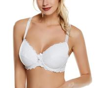 GDNIA Women's Plus Size Embroidery Floral Lace Push Up Bra Underwired Non-Padded Full Coverage Everyday Comfort Bras for Women White