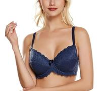 GDNIA Women's Plus Size Embroidery Floral Lace Push Up Bra Underwired Non-Padded Full Coverage Everyday Comfort Bras for Women Navy Blue