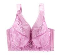 GDNIA Women's Plus Size Full Coverage Minimizer Lace Bra Lifting Underwire Light Padding Soft Everyday Bras Lilac