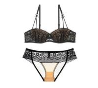 GDNIA Women's Sexy Mesh Sheer Floral Bra Half Cup Push Up Lightly Padded Shelf Underwire Low Cut Bras Black