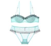 GDNIA Women's Sexy Mesh Sheer Floral Bra Half Cup Push Up Lightly Padded Shelf Underwire Low Cut Bras Lime Green