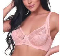 GDNIA Women's Sexy Soft Lace Full Coverage Floral Bras See Through Non-Padded Unlined Demi Underwire Plus Size Bra Pink