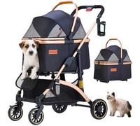 GdnWings Pet Stroller for Small Dogs, Lightweight Small Dog Stroller for Dogs Cats with 6 Shock Absorption System, Detachable Carrier Suitable for Car Seat & Hand Carry, Safe Outings, Black