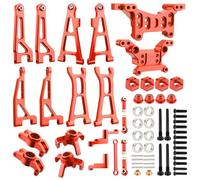 GDOOL Aluminum Suspension Arms & Steering Knuckle Kit & Shock Tower & Linkage Assembly Parts Compatibe with Hyper Go H16BM H16DR H16PL H16E MJX 16207 16208 16209 1/16 RC Upgrade Part(Red)