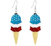 Gdpaddy 4th of July Acrylic Star Heart Dangle Drop Earrings Independence Day Glitter Red White Blue USA Ice-cream Stud Earrings for Women, L, Plastic, No Gemstone