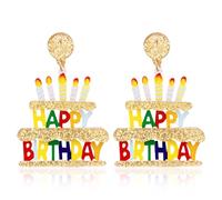 Gdpaddy Bohemian Funny Acrylic Colorful Birthday Cake Dangle Drop Earrings Personalized Simulation Candle Hook Earrings For Women, L, Acrylic, No Gemstone
