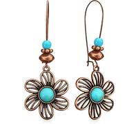 Gdpaddy Bohemian Vintage Copper Round Circle Disc Dangle Drop Earrings Geometric Flower Swirl Maze Spiral Leverback Earrings for Women, L, Bronze, No Gemstone